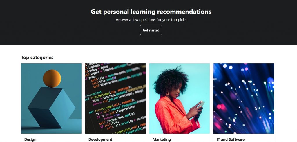 Udemy's homepage with list of the most popular courses categories