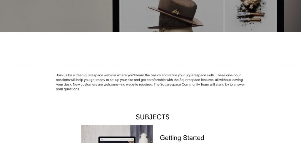 Page with Squarespace's webinars.