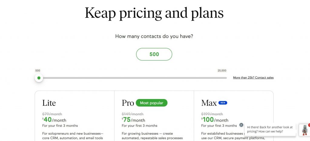 Scale to calculate the cost of pricing plans. Infusionsoft.