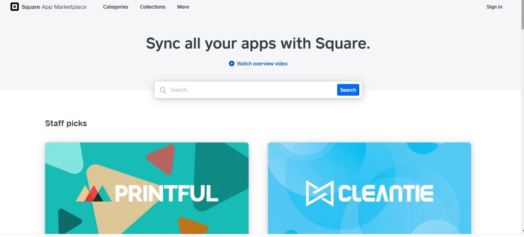 Square’s application market homepage.