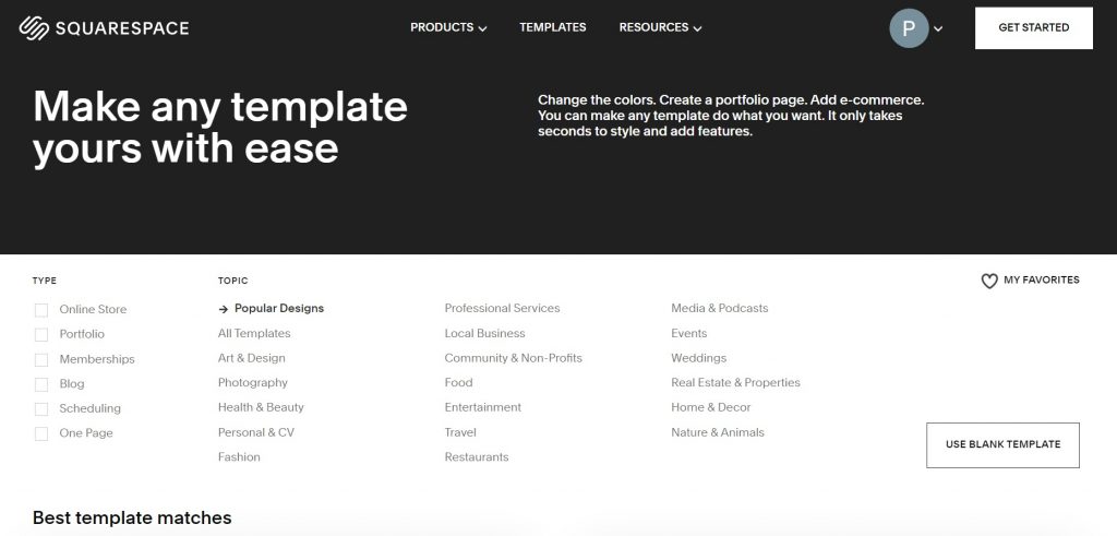 Available templates. Squarespace.