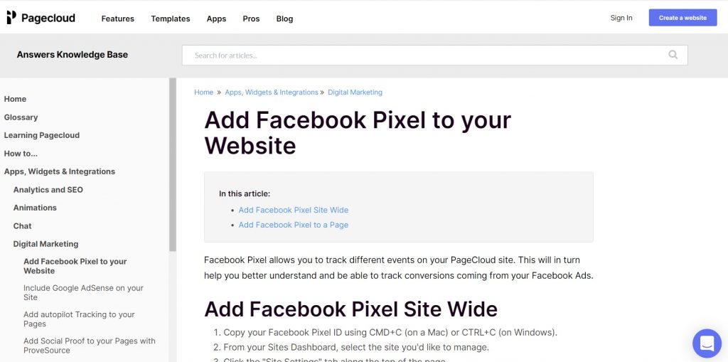 How to add Facebook Pixel to PageCloud’s website.