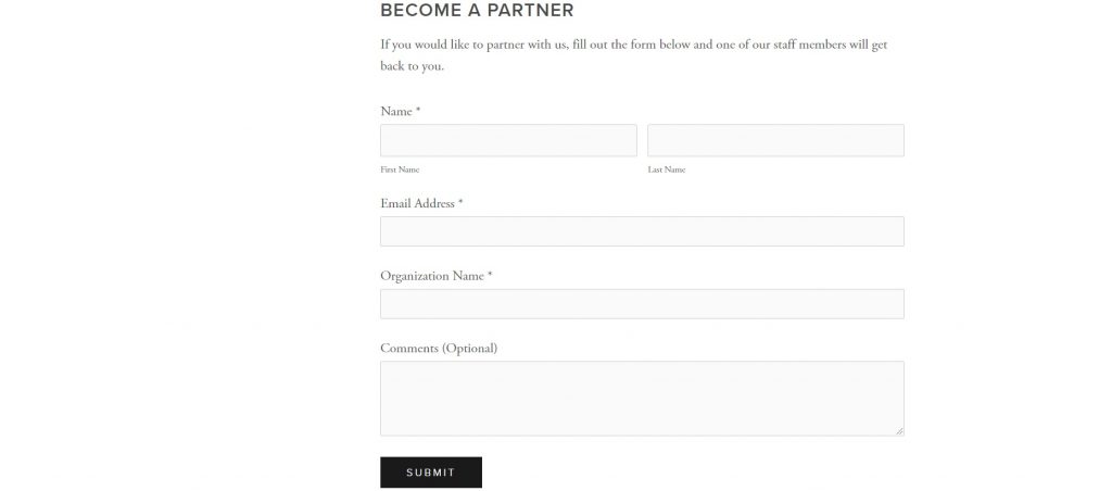 A customizable form to become a member of the partnership program. Squarespace.