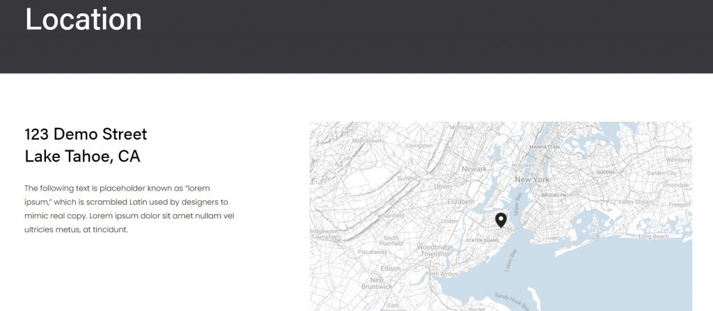 An embedded feature for displaying your location. Squarespace.
