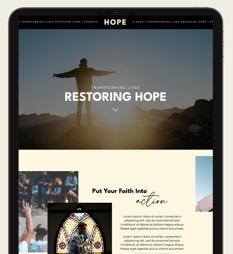 Restoring Hope Church | Nonprofit organization Showit template